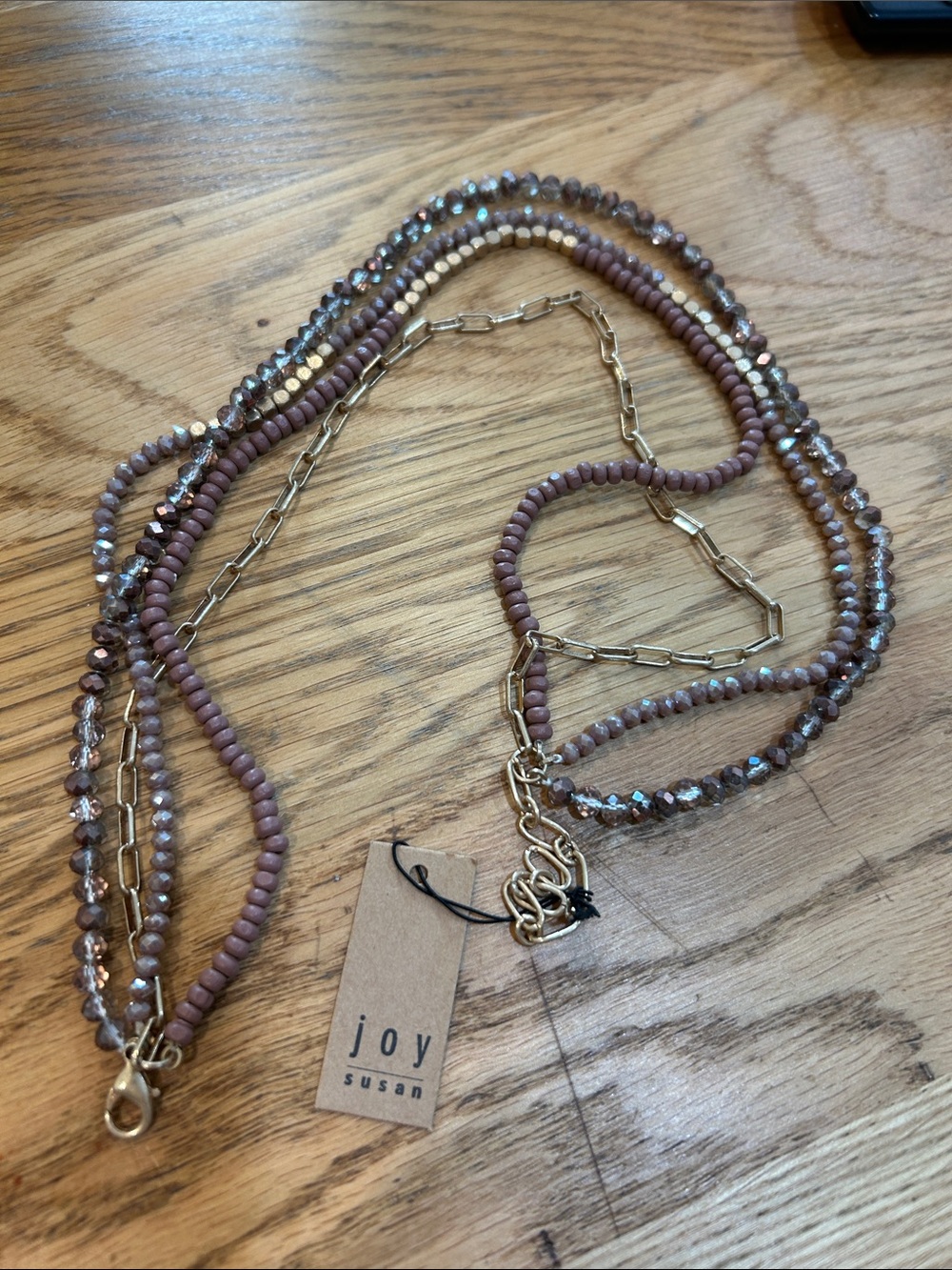 Joy Susan Mauve and Gold Multi-Strand Beaded Necklace